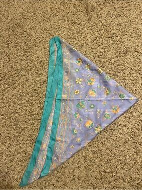 Silk-Feel Floral Triangle Scarf in Lavender and Teal